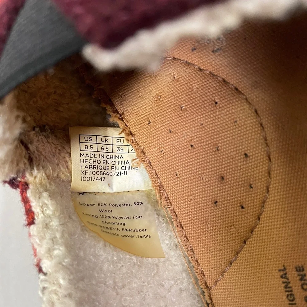 TOMS Womens Alpargata Red Plaid‎ Wool Faux Shearling Lined Slip On Shoes 8.5